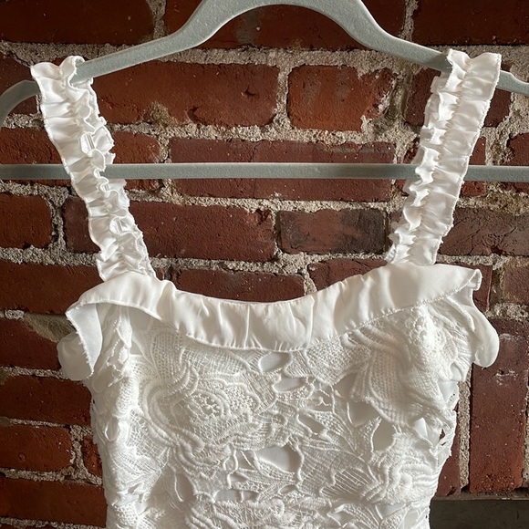 Lulu’s White Crochet Mini Dress with Ruffle Details - Picture 2 of 9